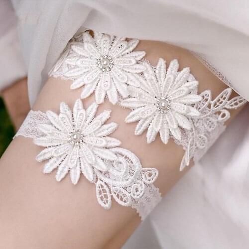 Wedding Garter Rhinestone Flower Floral White Sexy Garters for Women Thigh Ring Bridal Leg Garter Lace Leg Ring Loop TH12