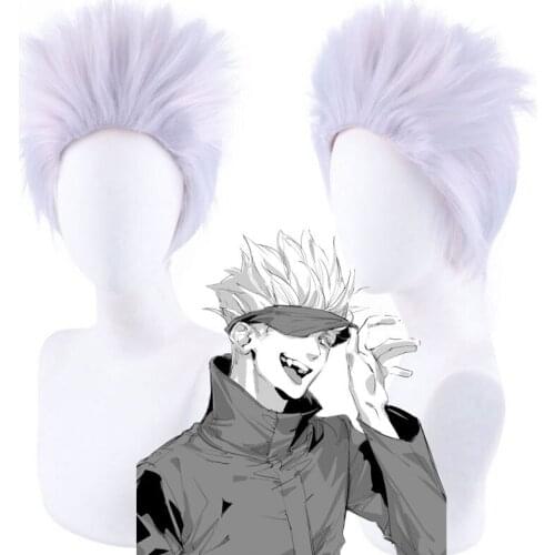 Anime Jujutsu Kaisen Cosplay Gojo Satoru Wig Halloween Costumes Wigs Light Purple Men Heat Resistant Synthetic Hair Role Play