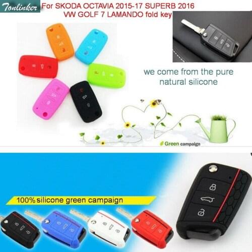Tonlinker 1 Pcs Car Styling Silicone Fold key Cover Case Stickers For SKODA OCTAVIA A7 2015-17 SUPERB 2016 VW GOLF 7 LAMANDO