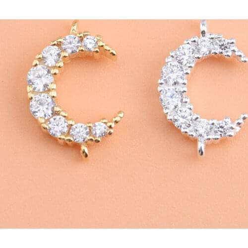 Japanese and Korean accessories 925 sterling silver DIY beaded material jewelry zircon moon double ring connection accessories