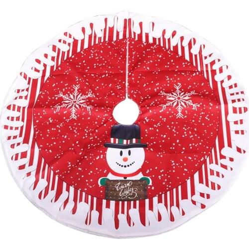 Christmas Tree Skirt 80cm in Diameter Double-Layer Design Santa Snowman Deer Pattern Christmas Tree Skirt with Snowflakes