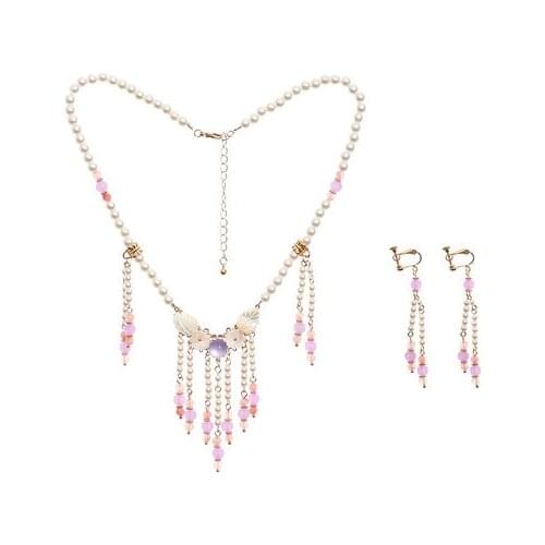 Womens Pearl Necklace with Tassel Pendant Elegant Hanfu Accessories Charm Jewelry Necklace for Wedding Party TT@88