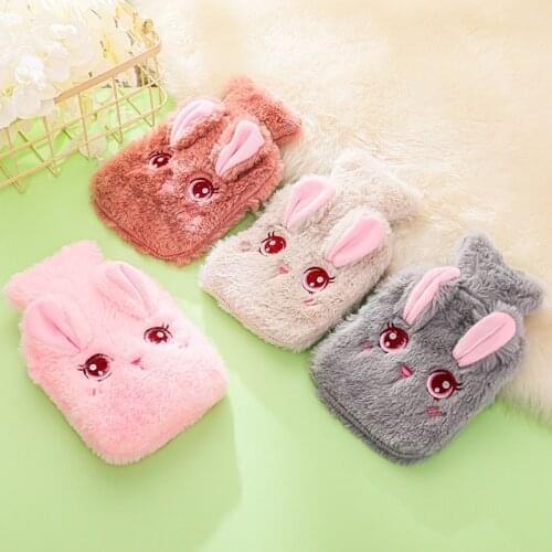 Winter Cartoon Plush Rabbit Hot Water Bottle PVC Stress Pain Relief Therapy Hot Water Bag Knitted Soft Cozy Cover Hand Warmer