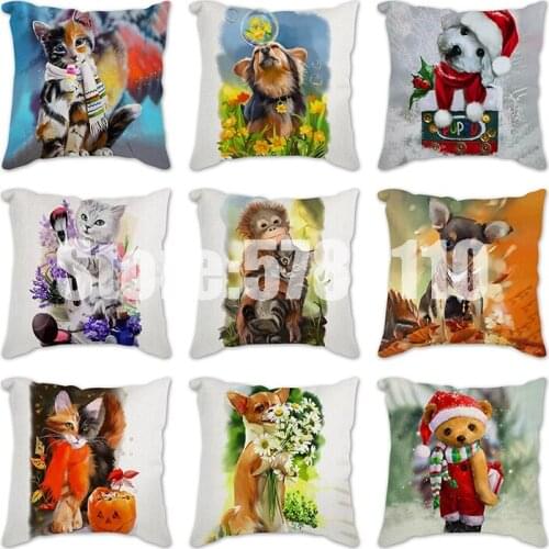 Cushion Cove lovely animals 45*45cm Cat and dog Print Pillowcase Pillows Case Cover Pillow Bedroom 1 PCS Home Decoration