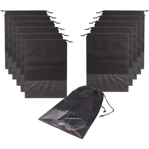 12PCS Travel Shoe Bags Waterproof Non-Woven storage With Rope For Men and Women shoes pouch Packing Organizers, X-Large, Black