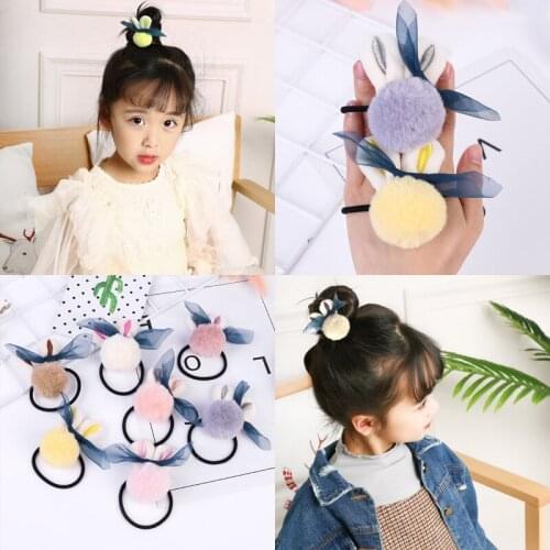 2Pcs/Lot Girls Elastic Rubber Band No Hurt Hair Ring Cute Plush Rabbit Ear Hairs Rope Bunny Ears Circle Accessories