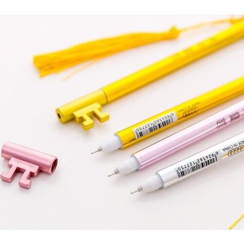 24PCs Creative Cool Key Gel Pens Set Fashion Court Wind Tassel Pendant Neutral Pen Student Office Gel Pen Kawaii Stationery