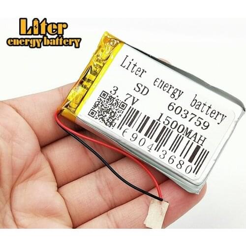 3.7V lithium polymer battery 603759 1500MAH Rechargeable Li-ion Batteries For MP3 MP4 MP5 GPS Navigator Speaker Camera Battery