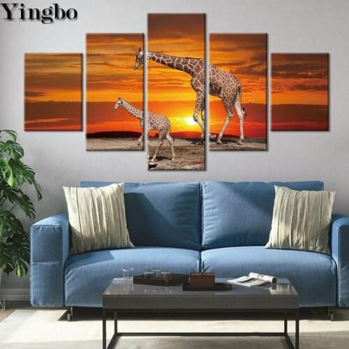 5 Pcs Diamond Embroidery Animal giraffe Diamond Painting Cross Stitch Sunset landscape DIY Square round diamond Mosaic pictures