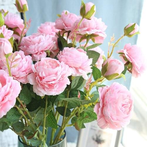 60cm Rose Pink White Silk Bouquet Peony Artificial Flowers 3 Heads for Home Wedding Wall Flower Decoration flower Party Decor