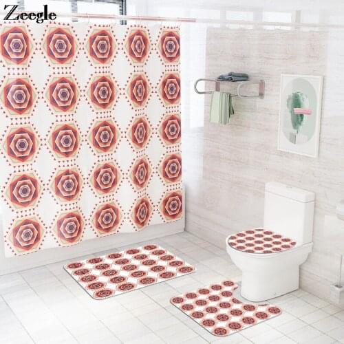 Abstract Geometric Printed Bathroom Carpet Rug Toilet Seat Cover Mat Bathroom Anti-slip Mat Set Water Absorbing Bath Mat