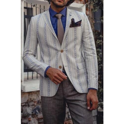 Stripped Beige Slim Fit Blazer