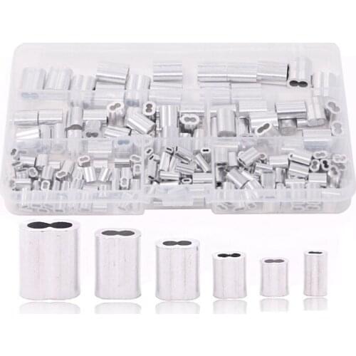 Big deal 210 Pcs 6 Sizes Aluminum Double Tube Ferrule Crimping Ring Sleeve Suitable for Wire and Cable End Sorting Kit