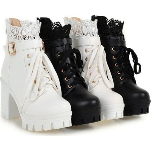 New Spring Autumn Winter Low Boots Comfortable Thick Heel High Heel Lace Up Boots Comfortable Breathable Fashion Simplicity