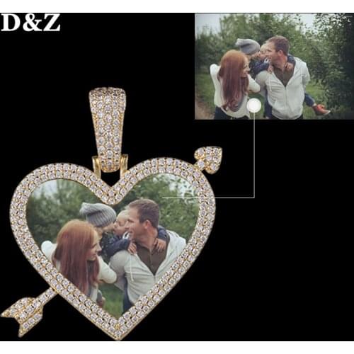 D&Z Custom Made Photo Heart With Arrow Medallions Necklace & Pendant With Rope Chain AAA Cubic Zircon Mens Hip hop Jewelry