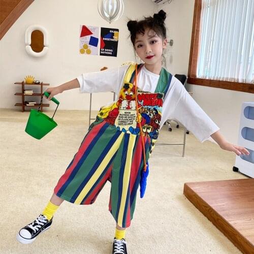 High Quality Baby Girl American Retro Fashion Print Design Girls Amusement Park Bib Beach Pants Kids Clothes Pants for Girls