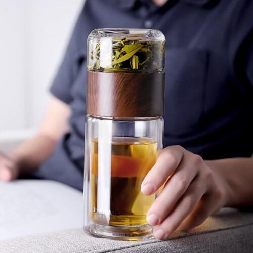 380ml Travel Glass Water Bottle Double Wall Glass Bottle Tea Water Separation Glass Mugs Creative Drinking Cup