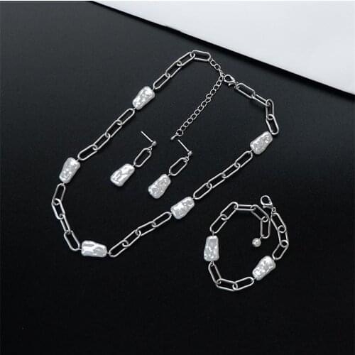 Fashion Choker Pearl Necklace Set Chain Irregular Pretty Pearl Necklace Bracelet Earrings Party Gift Jewelry