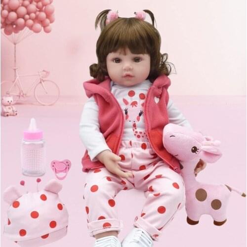 18inch 47cm Full Silicone Reborn Doll Girl Bebe Curly Hair Baby Lifelike Realistic Alive Menino Christmas Gift Bath Toy Children