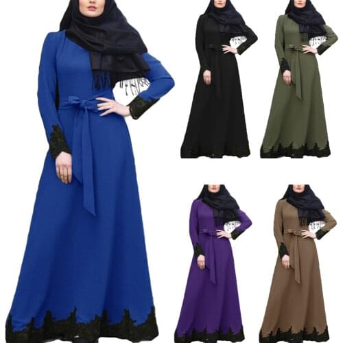 Muslim Abaya Dress Woman Vintage Islamic Clothing Elegant Lace Kaftan Dubai Turkey Long Sleeve Party Evening Gown Jilbab Ramadan