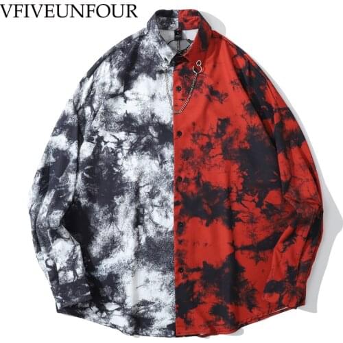 VFIVE UNFOUR Graffiti Tie Dye Patchwork Print Shirts Oversized Mens Loose Casual Fashion Loose Sleeve Button Streetwear Tops