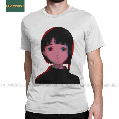 Men Serial Experiments Lain Distortion T Shirts Glitch Iwakura Manga Weeb Girl 100% Cotton Short Sleeve Tees Plus Size T-Shirts