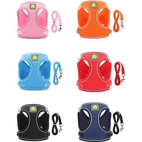 Small Dog Pet Harness and Leash Set Breathable Reflective Nylon Mesh Puppy Cat Harness Vest For Chihuahua Pug Bulldog Cat