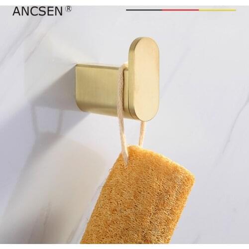 Stainless Steel Bathroom Square Towel Hook Coat Hat Door Hook Brushed Gold Bathroom Kitchen Towel Hanger Bathroom Accessories