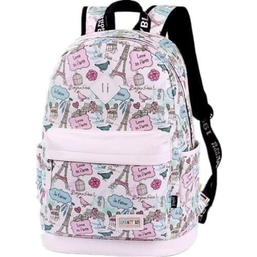 NEW Eiffel Tower Printing Backpacks School Bags Backpack Canvas Schoolbags for Teenage Girls Students Bag female travel bagpack