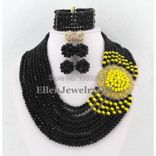 New Arrived Black Crystal Nigerian Wedding African Beads Jewelry Set WS3905