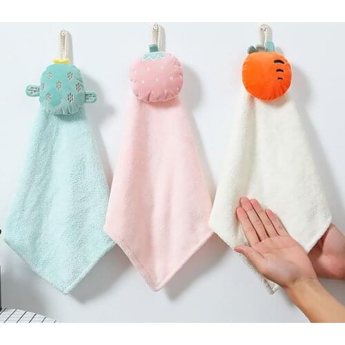 Cartoon Animal Fruit Wipe Hanging Bathing Towel Baby Nursery Hand Towel Soft Plush Bath Towel for Children Bathroom Kitchen