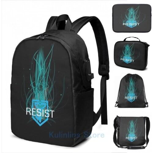 Funny Graphic print Ingress Resist portal USB Charge Backpack men School bags Women bag Travel laptop bag