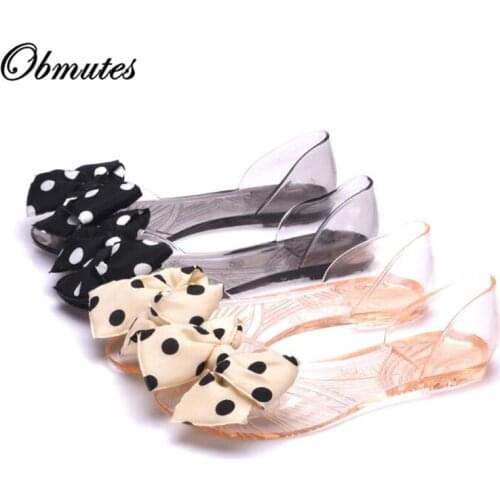 Flat Sandals Summer Lovely Wave Point Bow Students Sweet Transparent Jelly Shoes Beach Sandals