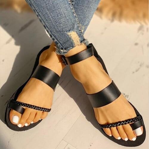 Womens Sandals 2021 Ankle Buckle Female Clip Toe Flat Flip Flops Shoes Summer Slides Woman Fashion Ladies Solid Beach Sandals