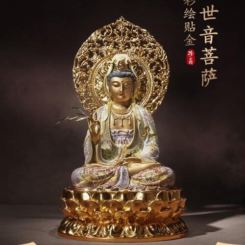 2021 Asia high grade gold-plated Guan yin bodhisattva Buddha statue Patron saint bless safe health bring good luck brass statue