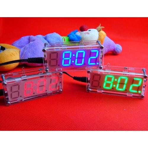 Stylish 4-Digit DIY LED Digital Clock Kit Light Control Temperature Date and Time Display with Clear Box DIY Kit Timer