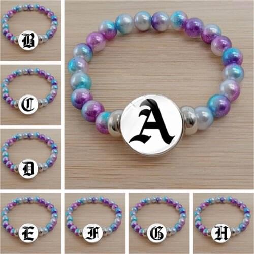 Unique A-Z Old English Alphabet Bracelet 26-letter Name Initial Glass Snapshot Color Bead Bracelet Team Club Creative Gift