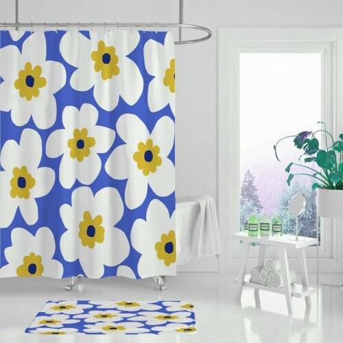 Anti-mold polyester fabric shower curtain plant flower printing bathroom shower curtain with hook screen home decoration