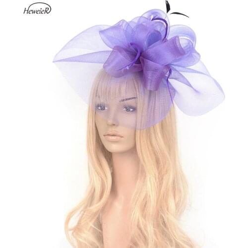 Elegant Women Large Net Bowknot Feather Fascinators Hair Clips Cocktail Races Wedding Party Hats Headwear Hairpin Hairpieces