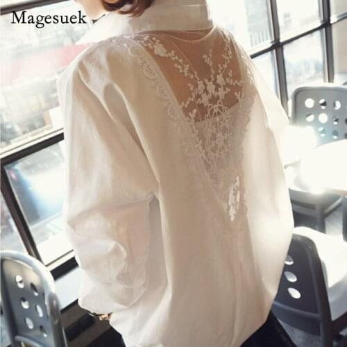 Womens blouses and tops 2021 long sleeve shirts V-neck white hollow out 5XL plus size womens clothing blusas Solid D95 30