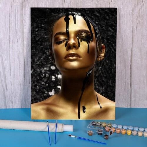 Black And Gold Woman Painting By Numbers Set Acrylic Paints 50*70 Paiting By Numbers Loft Wall Picture For Handiwork
