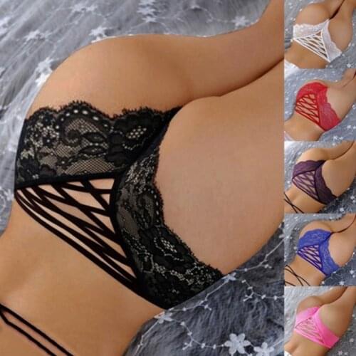 Women Erotic Floral Lace Sexy Underpanties Elastic Waist Seamless Underwear Panties Cross Band Lace Female Lingerie Briefs