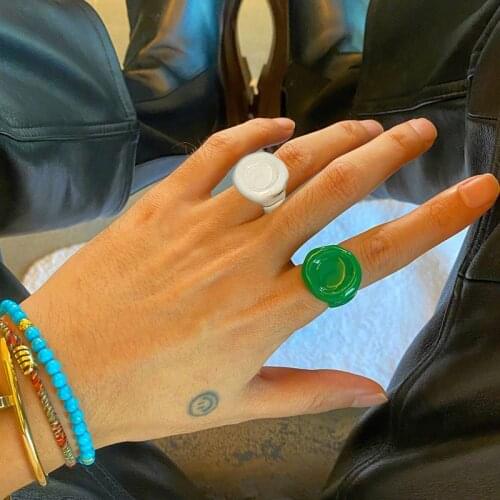 Enamel white green rings for women 2021 summer chunky rings unique cool stuff luxury brand designer jewelry