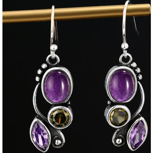 S925 Sterling Silver Earring Wedding Amethyst Drop Earrings for Women Fine Jewelry Earring Girls Party Engagement Gifts