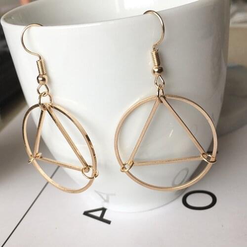 2017 New Earrings Fashion Jewelry For Women Alloy Big Round Triangle Pendant Drop Earrings Boucle D'oreille Femme Pendante