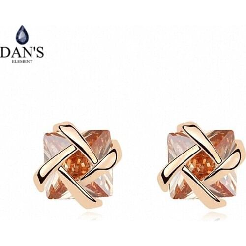 DANS ELEMENT New Sales Genuine Austrian Crystal Champagne Gold Color Flower Earrings For Women Valentines Gift 98432champagne