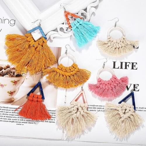 Dvacaman Woven Tassel Drop Earrings for Women Colorful Cotton Earrings Temperament Statement Ear Jewelry Wholesale Wedding Gifts
