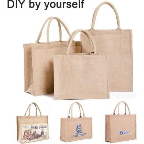 1PC VintagePortable Reusable Jute Shopping Bag Eco Friendly Burlap Large Capacity Handbag Handmade DIY by yourself