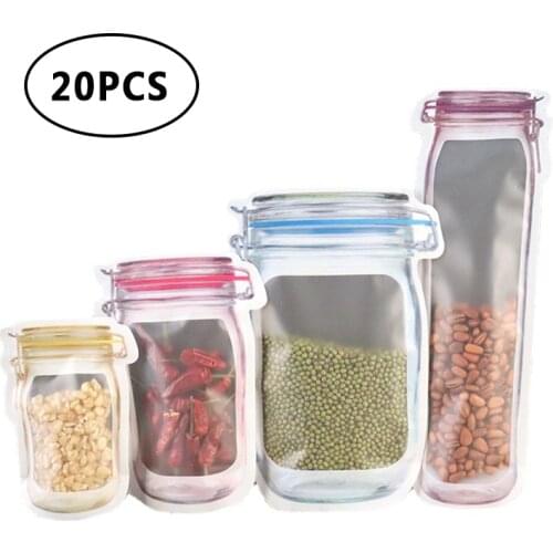 10/12/20Pcs Bottles Shape Kitchen Organizer Bags Nuts Candy Cookies Snacks Fresh Food Storage Bag Shopper Reusable