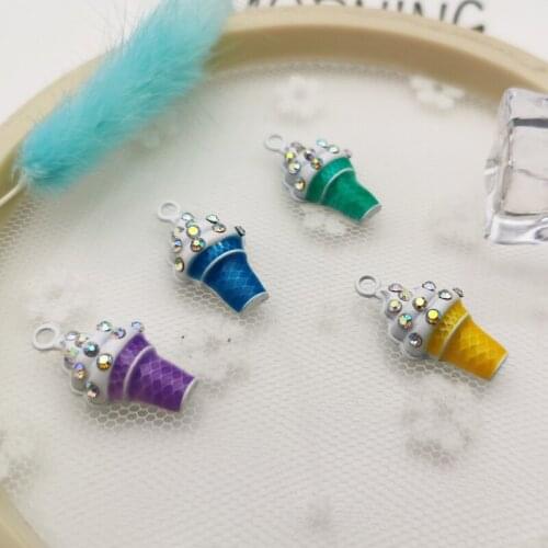10pcs Enamel Ice Cream With Rhinestone Charms For Jewelry Making and Crafting Fashion Earring Pendant Bracelet Necklace Charms